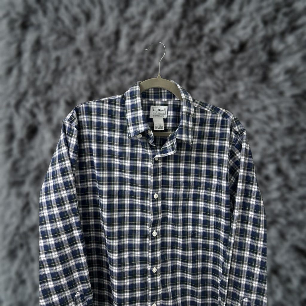 Vintage L.L. Bean Kennebunk Sport Shirt Mens M Blue Oxford Button-Down Casual Workwear Plaid Cotton 100% Size US M / EU 48-50 / 2 - 1 Thumbnail