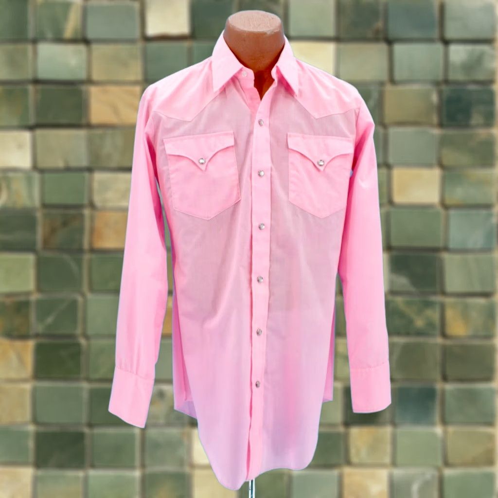 Vintage H Bar C Western Shirt Mens VTG 70s Pink H Bar C Size M 15.5 33 1970s Casual Long Sleeve Shirt Size US M / EU 48-50 / 2 - 1 Thumbnail