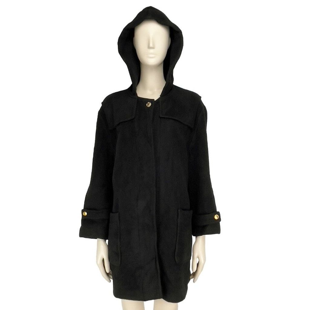 Sonia Rykiel SONIA RYKIEL Fleece Hooded Black Straight fit Coat Size M / US 6-8 / IT 42-44 - 2 Thumbnail
