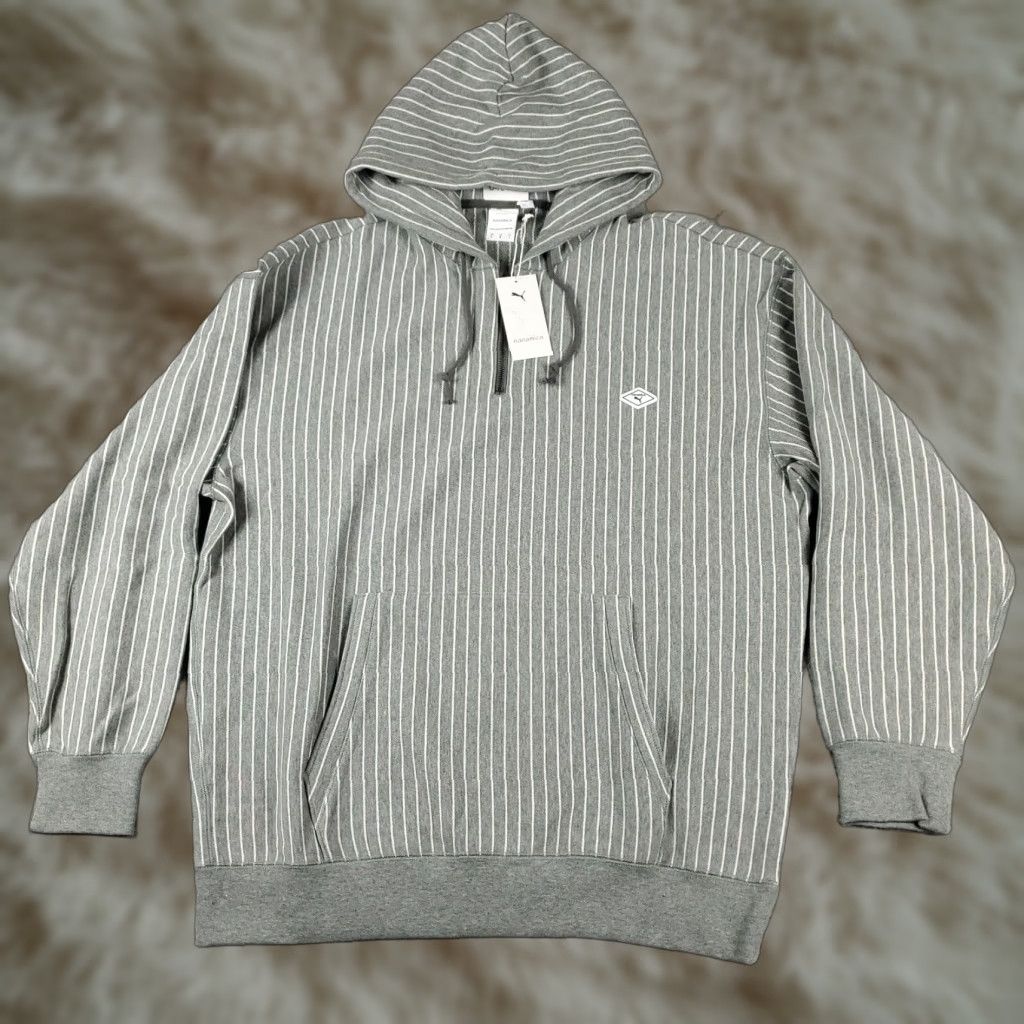 Puma VINTAGE Puma Hoodie Mens Size Large Gray Striped Pullover All Seasons Casual Japan Size US L / EU 52-54 / 3 - 1 Thumbnail
