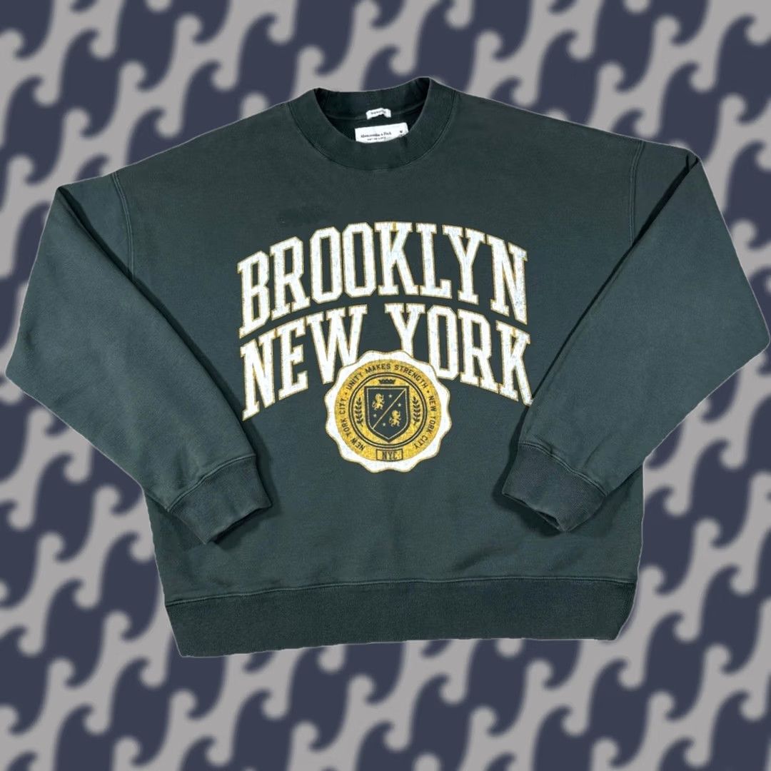 Abercrombie & Fitch VINTAGE Abercrombie & Fitch Sweatshirt Crewneck Men's M Green 90s Pullover Heavyweight Brooklyn NY Oversized Crewneck Sweatshirt Size US M / EU 48-50 / 2 - 1 Thumbnail