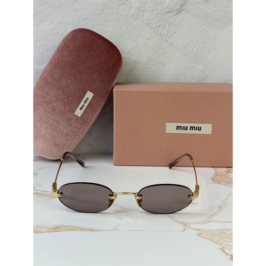 Miu Miu NEW Miu Miu MU A54S Rimless Sunglasses in Gold Pink $578 Size ONE SIZE - 3 Thumbnail