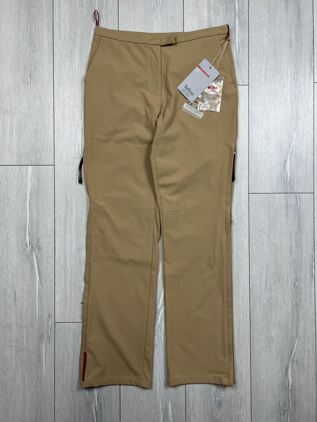 Image of Prada Linea Rossa Red Tab Nylon Cargo Pants (Y0083) in Beige, Women's (Size 30)