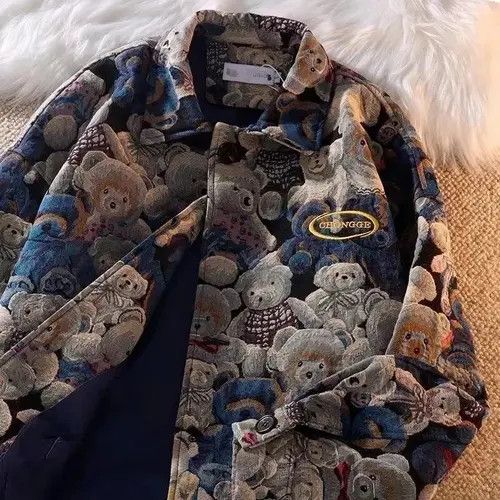 image of Vintage Autumn And Winter Fashion Casual Cute Bear Print, Men's (Size Small)