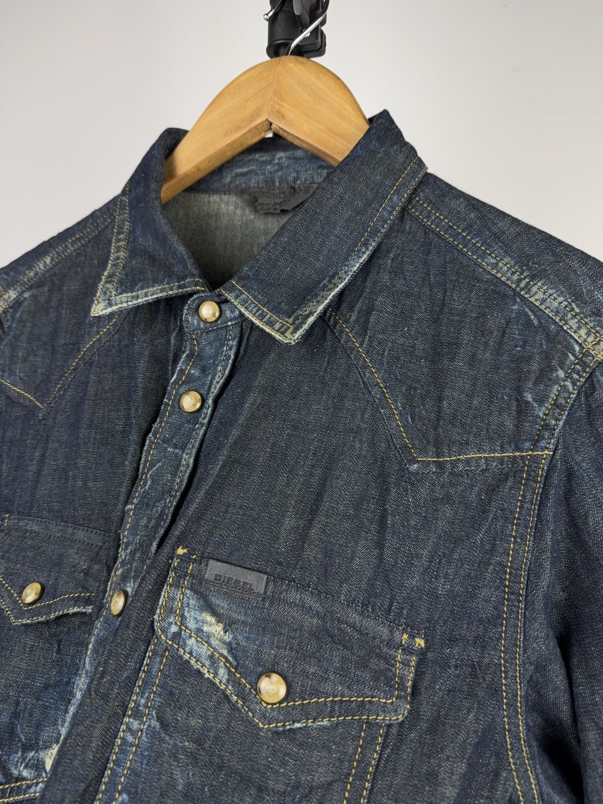 Diesel 00s Vintage Diesel Western Denim Shirt Faded Blue Cotton Size US L / EU 52-54 / 3 - 14 Thumbnail
