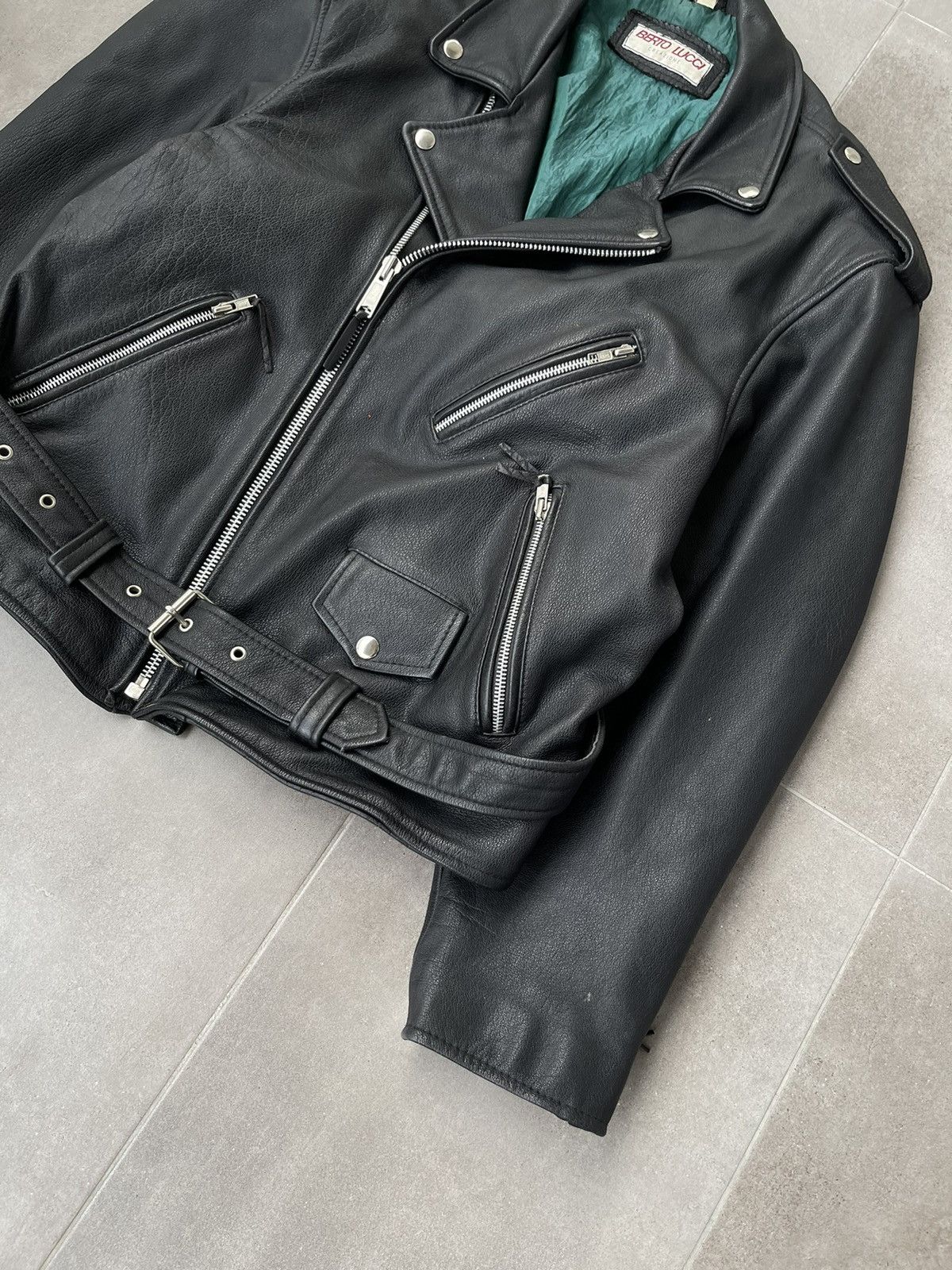 Leather Berto Lucci Biker Belted Moto Racing Black Leather Jacket Size US M / EU 48-50 / 2 - 11 Thumbnail