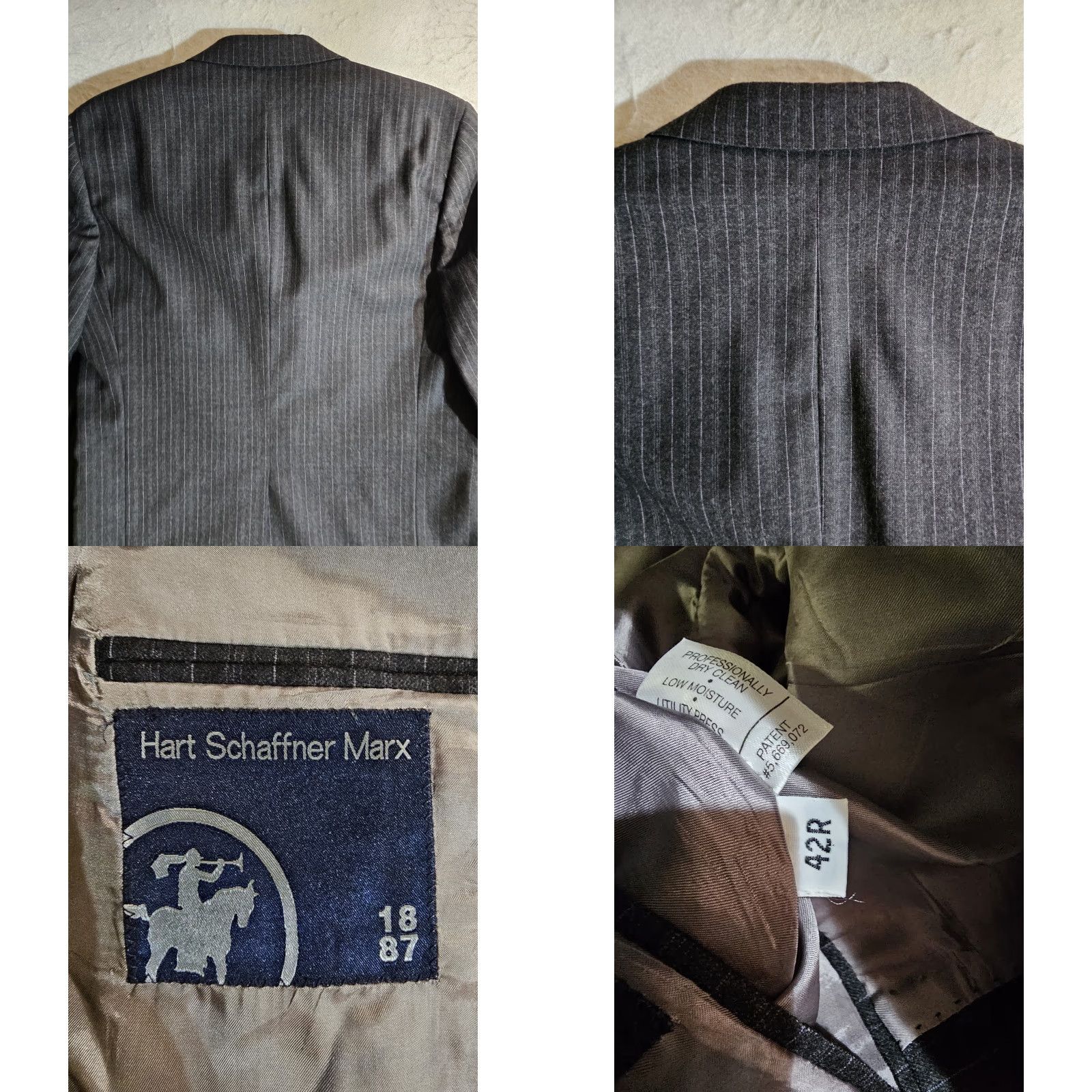 Hart Schaffner Marx VINTAGE Hart Schaffner Marx 1887 Collection Pin Striped 2 Pc Suit Sz 42 R 34x30 Charcoal Gray Wool Size 42R - 10 Thumbnail