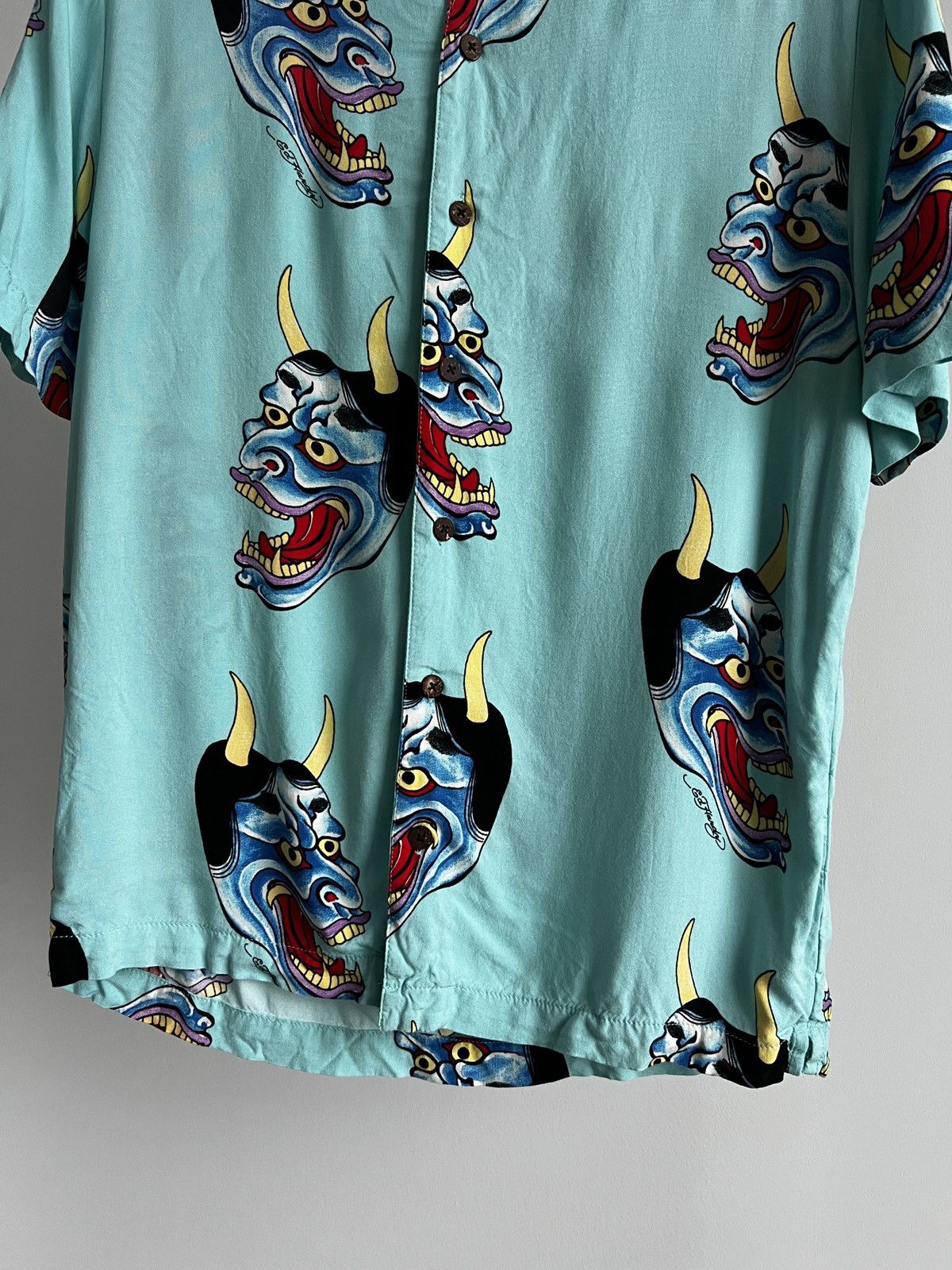 Ed Hardy Ed Hardy Devil Face Button Down Camp Shirt Aqua Size US S / EU 44-46 / 1 - 4 Thumbnail