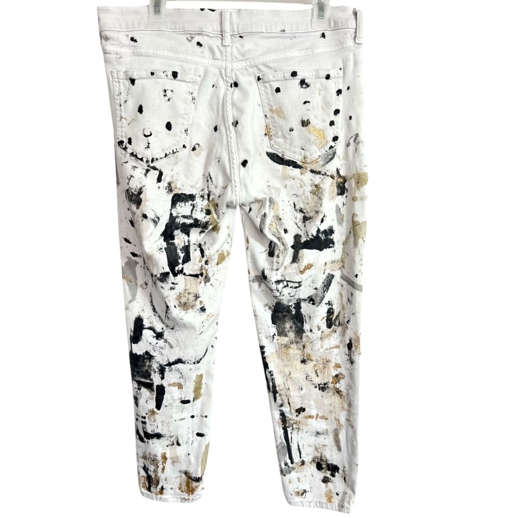 Gap VINTAGE Gap White Denim Jeans Men’s Straight 31x26 White Black Gold Abstract Paint Splatter Mens Jeans White Gap 31 26 Size US 31 - 2 Thumbnail