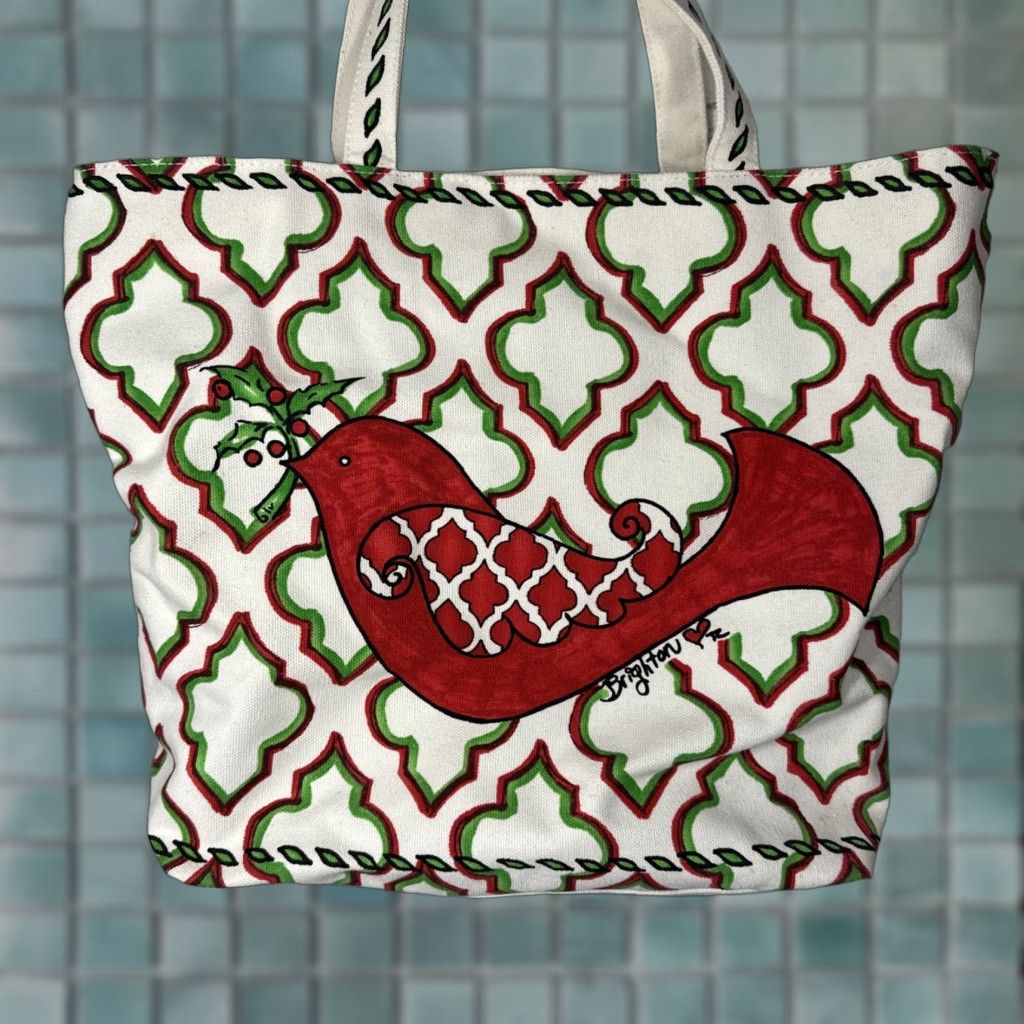 Brighton Brighton Love And Joy Canvas Tote Bag Red Bird Christmas Holly Inside Coated Tote Women Medium Multicolor Handles White Lining Holiday Pattern Size M / US 6-8 / IT 42-44 - 1 Thumbnail