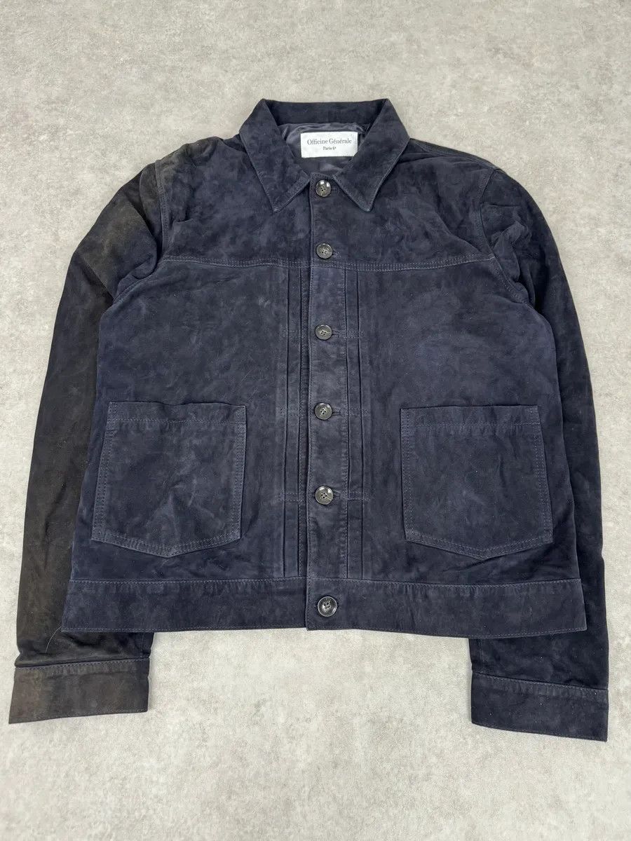 Vintage SS2022 Officine Generale Navy Suede Leather Buttoned Classy Jacket Size US L / EU 52-54 / 3 - 4 Thumbnail