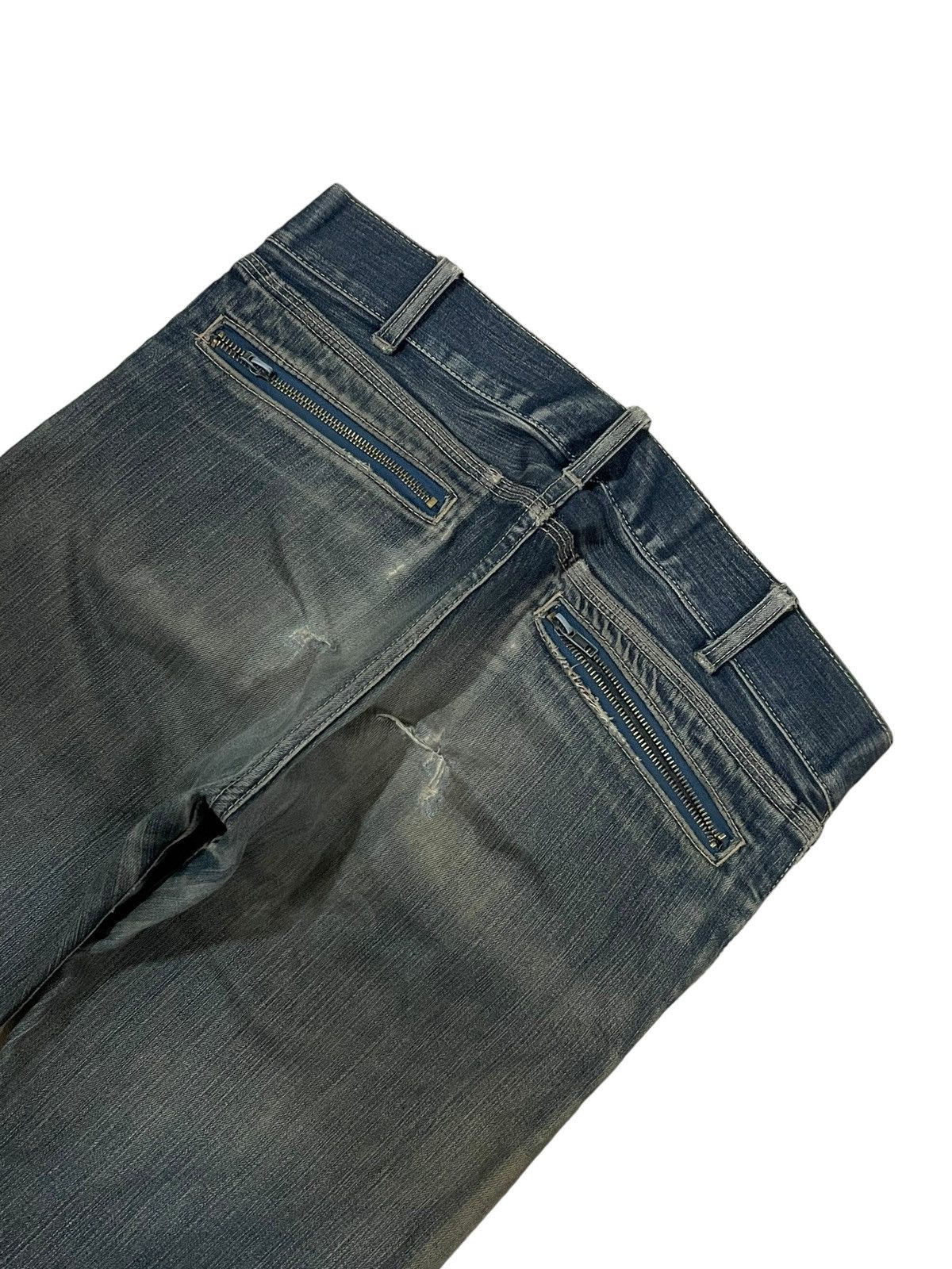 If Six Was Nine Vtg Japanese Multi Zip Bondage Style Mud Wash Ripped Jeans Size US 33 - 7 Thumbnail