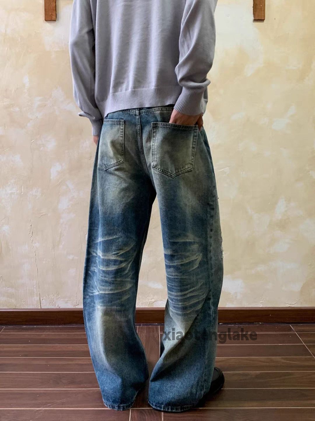 Jean xtl washed faded loose baggy grunge damaged jeans Size US 32 / EU 48 - 3 Thumbnail