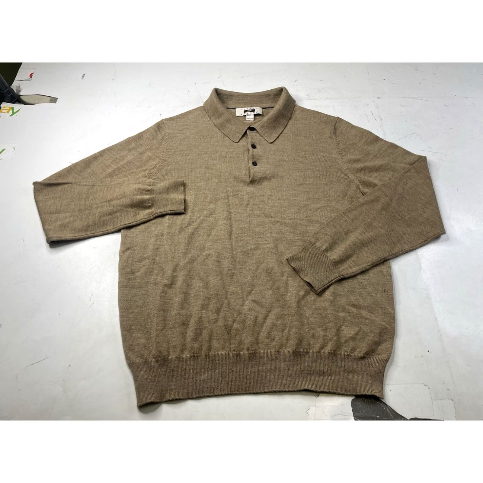 Joseph Abboud Joseph Abboud Sweater Polo Mens L Beige 100% Merino Wool Knit Pullover Regular Fit Long Sleeve Collared Button All Seasons Fall Knit Style Pullover Size US L / EU 52-54 / 3 - 2 Thumbnail