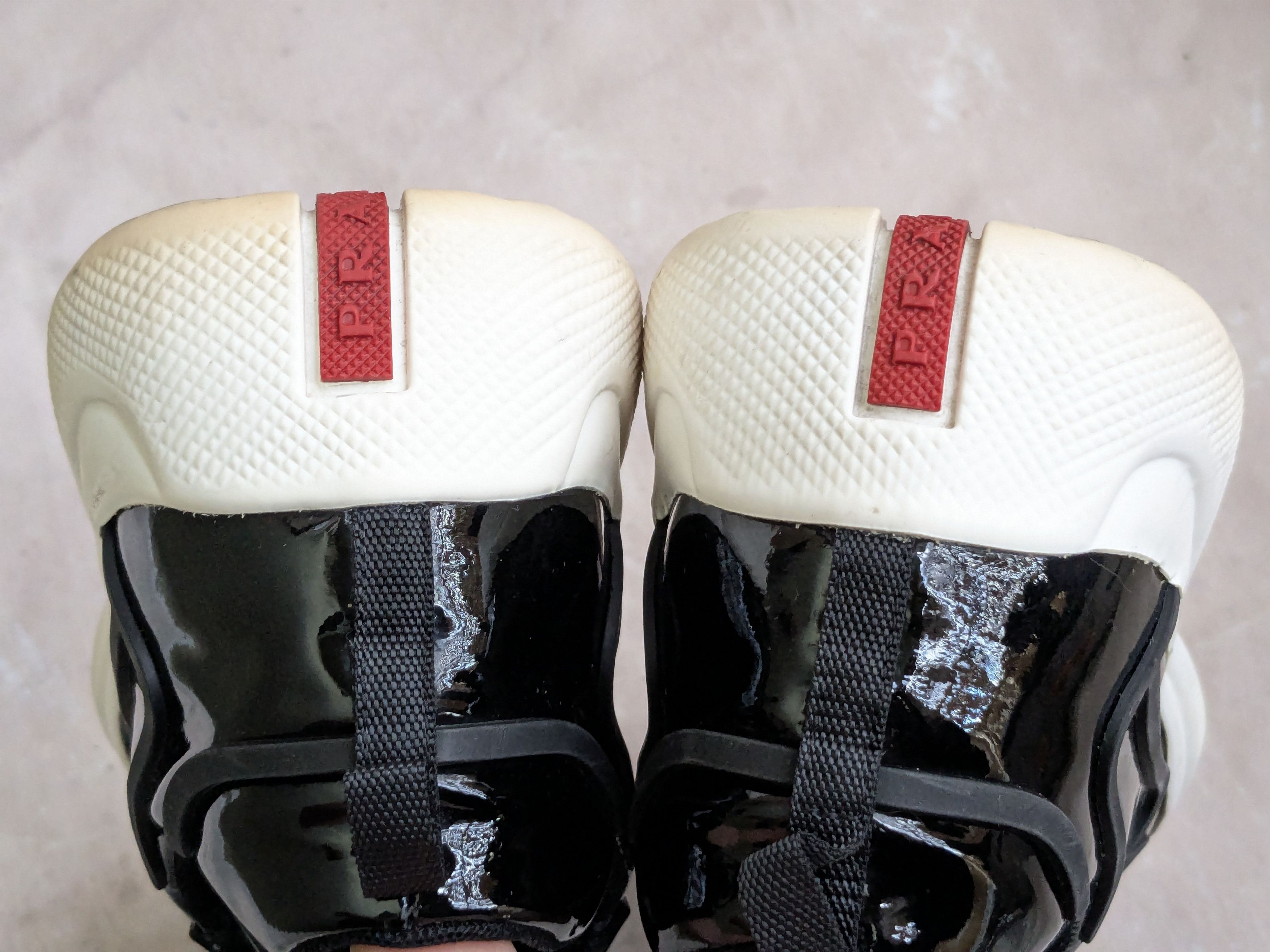 Prada America's Cup Sneakers Black Patent Leather 9 Low Tops