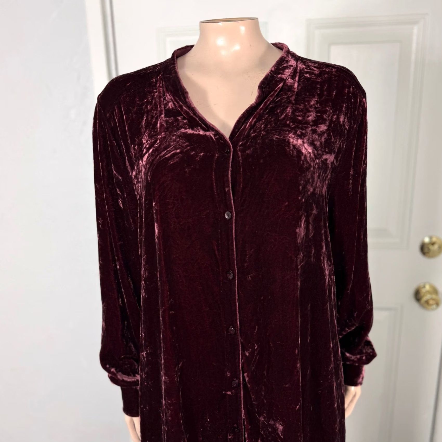 Eileen Fisher Eileen Fisher Women L Dress Shift Silk Velvet Long Sleeve V neck Button V3-20 Size L / US 10 / IT 46 - 2 Thumbnail