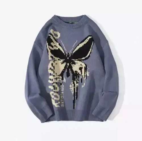 Japanese Brand × Vintage Blue Butterfly Knitted Sweater Knitwear Pullover Jumper Size US L / EU 52-54 / 3 - 1 Thumbnail