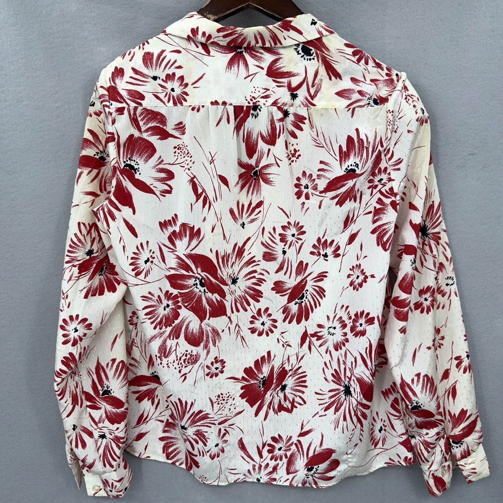 Vintage VINTAGE Pykettes Blouse Womens 10 Floral Button Front Ivory Polyester Balloon Sleeve 70s Womens Blouse Size L / US 10 / IT 46 - 4 Thumbnail