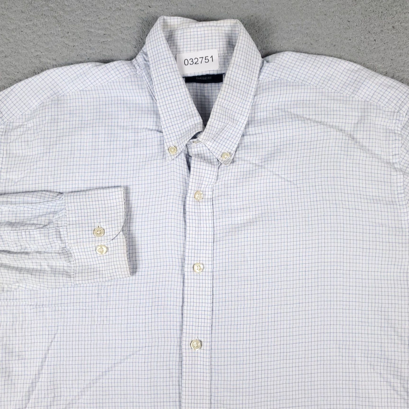 Nautica Nautica Dress Shirt Mens 17 Blue White Check Long Sleeve Button Up Cotton 100% Formal Casual Wedding Mens Size 46R - 2 Thumbnail