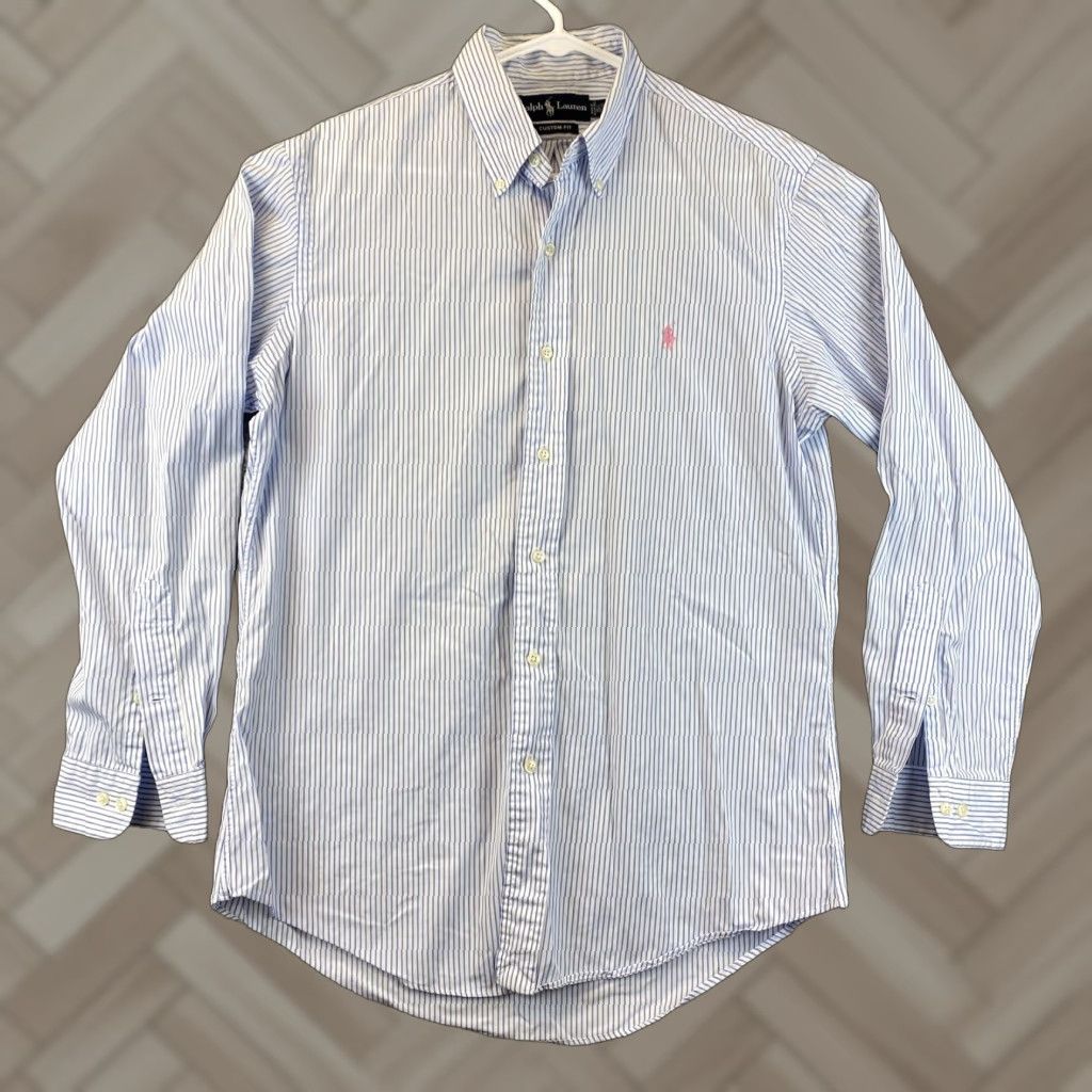 Polo Ralph Lauren VINTAGE Ralph Lauren Polo Shirt Men Large Size 15.5 Blue Cotton Button-Down Long Sleeve Casual Size US M / EU 48-50 / 2 - 1 Thumbnail