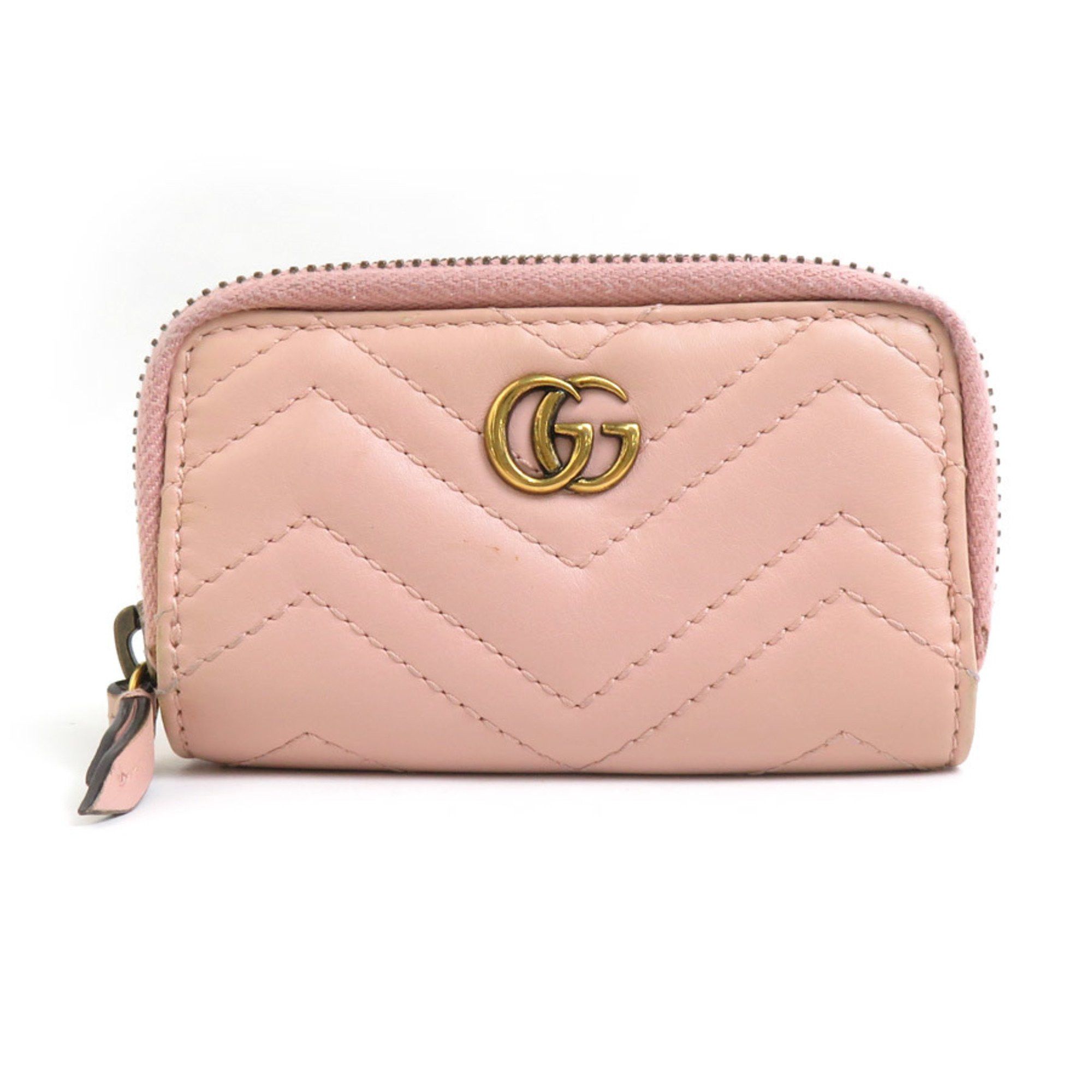 GUCCI GG Marmont key case, leather, metal, pink beige, gold