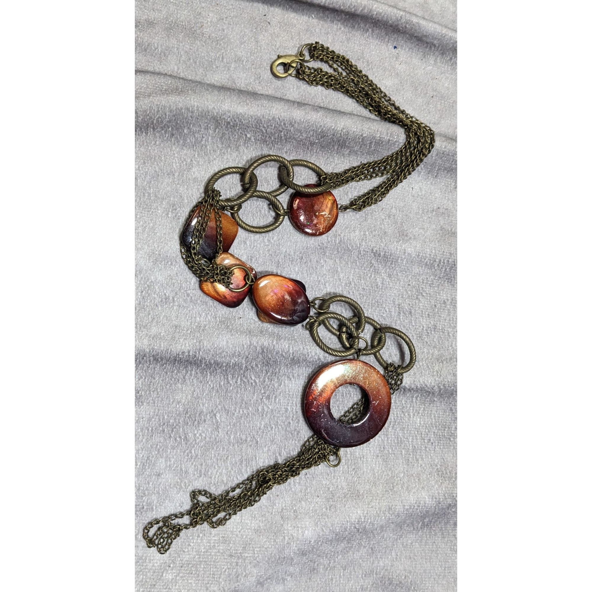 Other Vintage Multilayered Bronze Chain Necklace With Brown Shell Size ONE SIZE - 6 Thumbnail