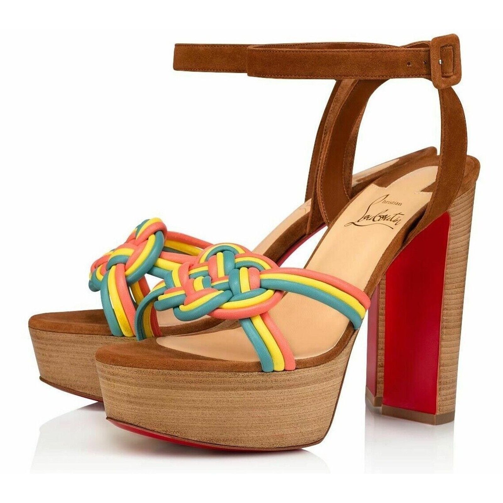 Christian Louboutin Ella 130 Brown Red Ankle Strap Platform Sandal Heel Pump 36 Size US 6 / IT 36 - 1 Thumbnail