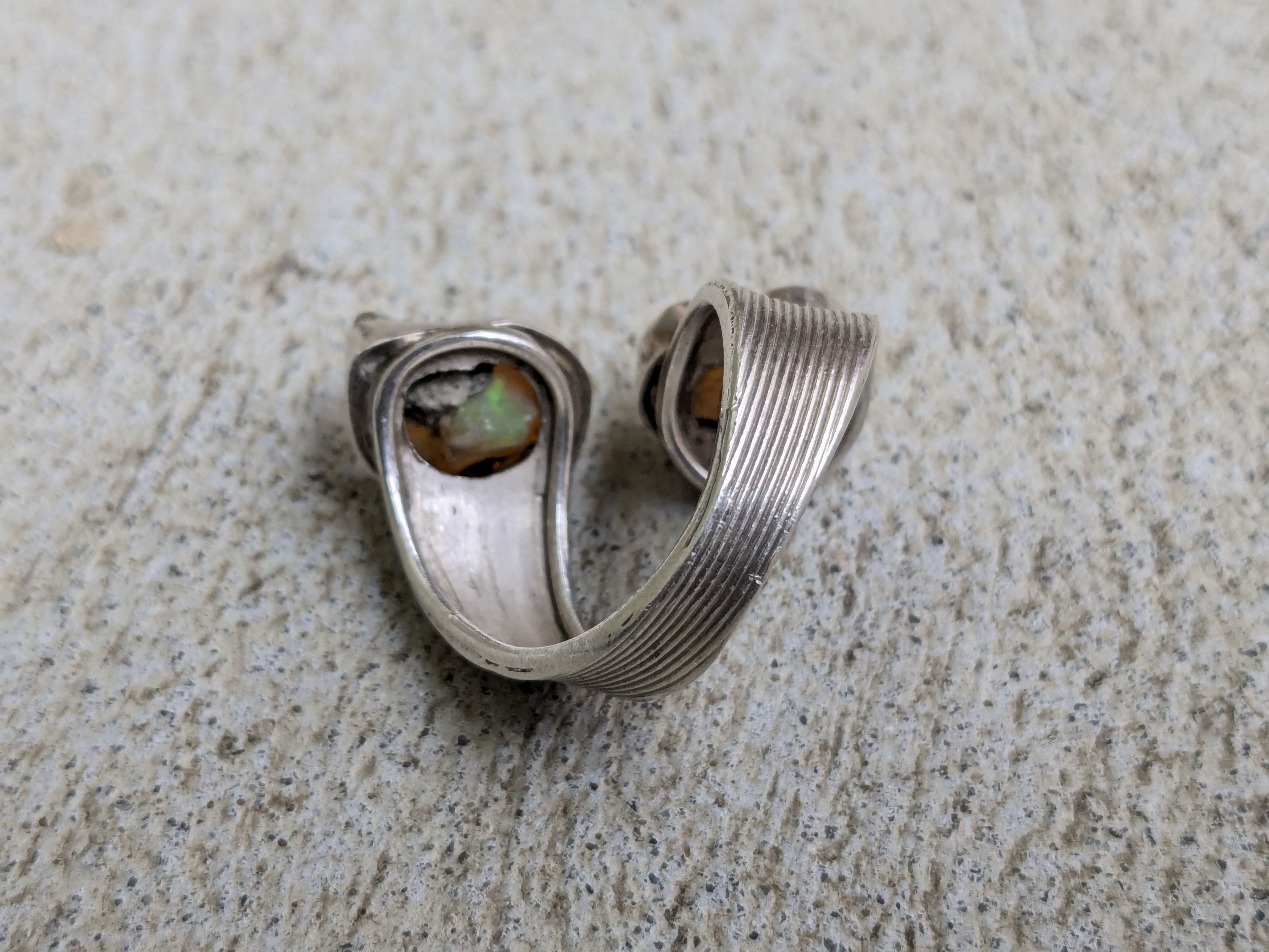 Other Vintage Sterling Silver Ring Opal 8 Bypass Adjustable Size ONE SIZE - 5 Thumbnail