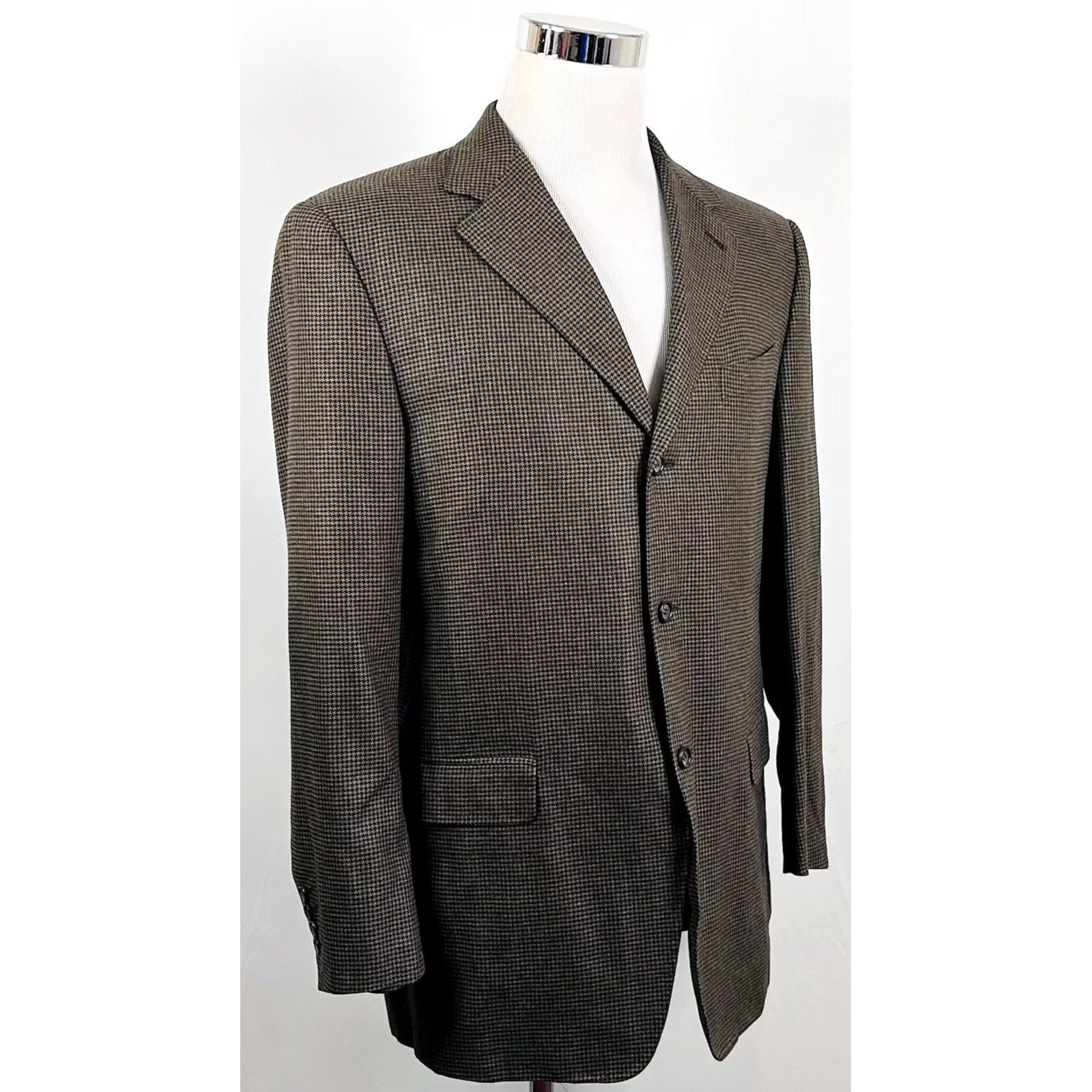 Canali Canali Sport Coat Gold Houndstooth Silk Cashmere Three Button Jacket Men 42 Regular Notch Lapel Three-Button Three Button Front Size US XS / EU 42 / 0 - 6 Thumbnail