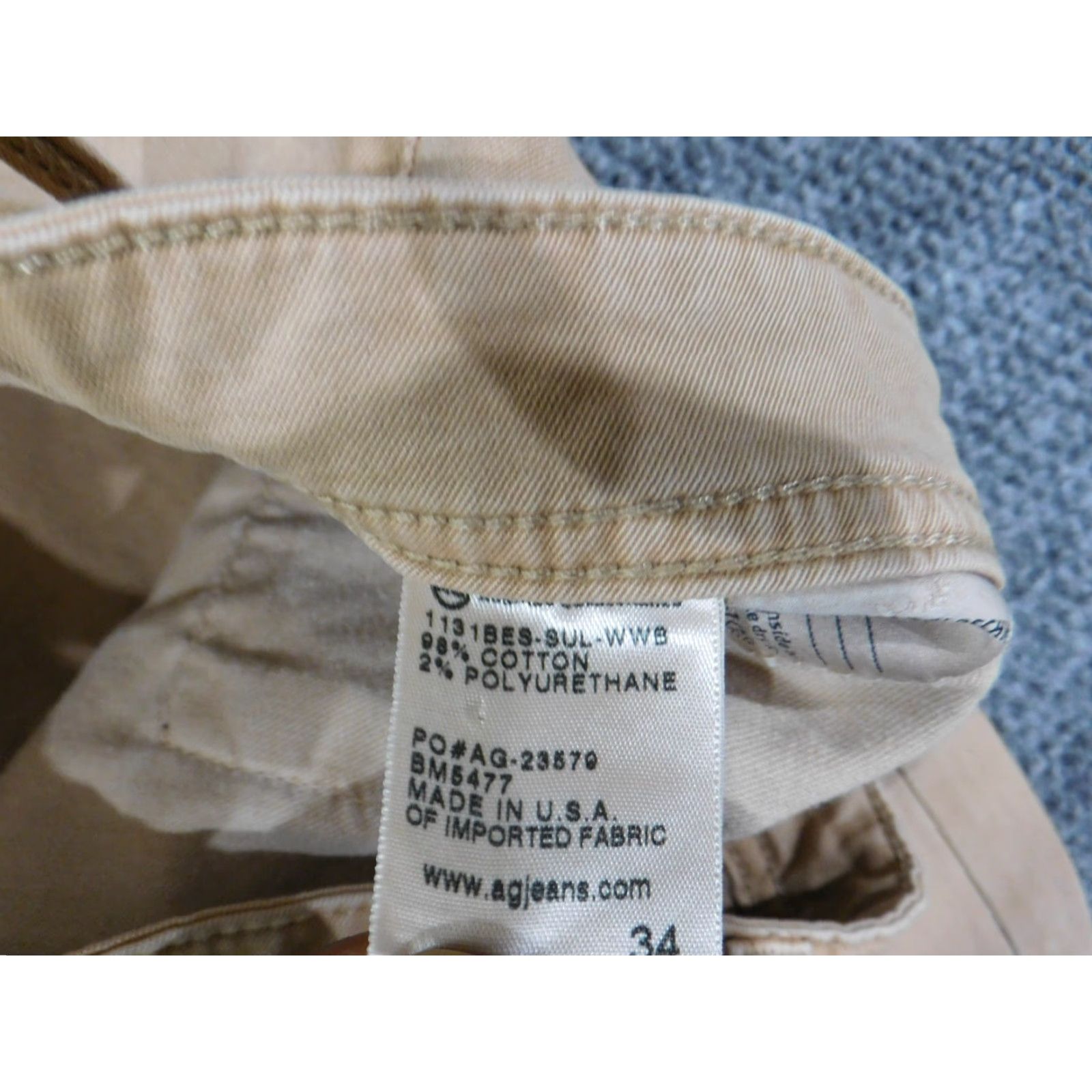 Denime AG Adriano Goldschmied jeans mens 34x34 beige slim straight denim 34 inseam mid rise regular backstage? Size US 34 / EU 50 - 6 Thumbnail