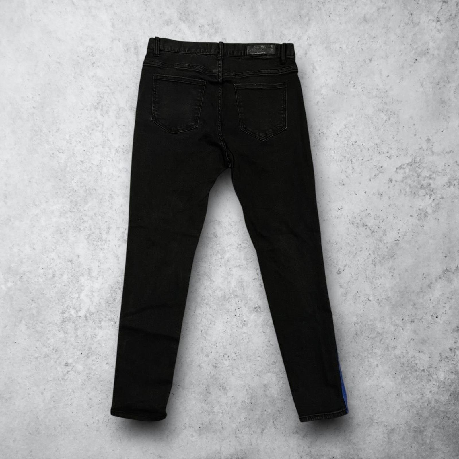 Homme + Femme La Homme + Femme Black & Blue Skinny Jeans w/ Side Text Size US 34 / EU 50 - 3 Thumbnail