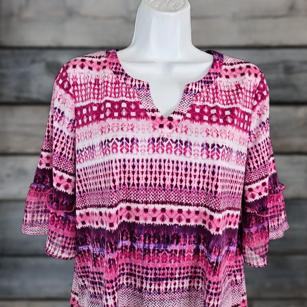 Vintage Susan Graver Blouse Womens Top Medium Pink Purple Half Sleeves Shirt Adult M Pink Size M / US 6-8 / IT 42-44 - 1 Thumbnail