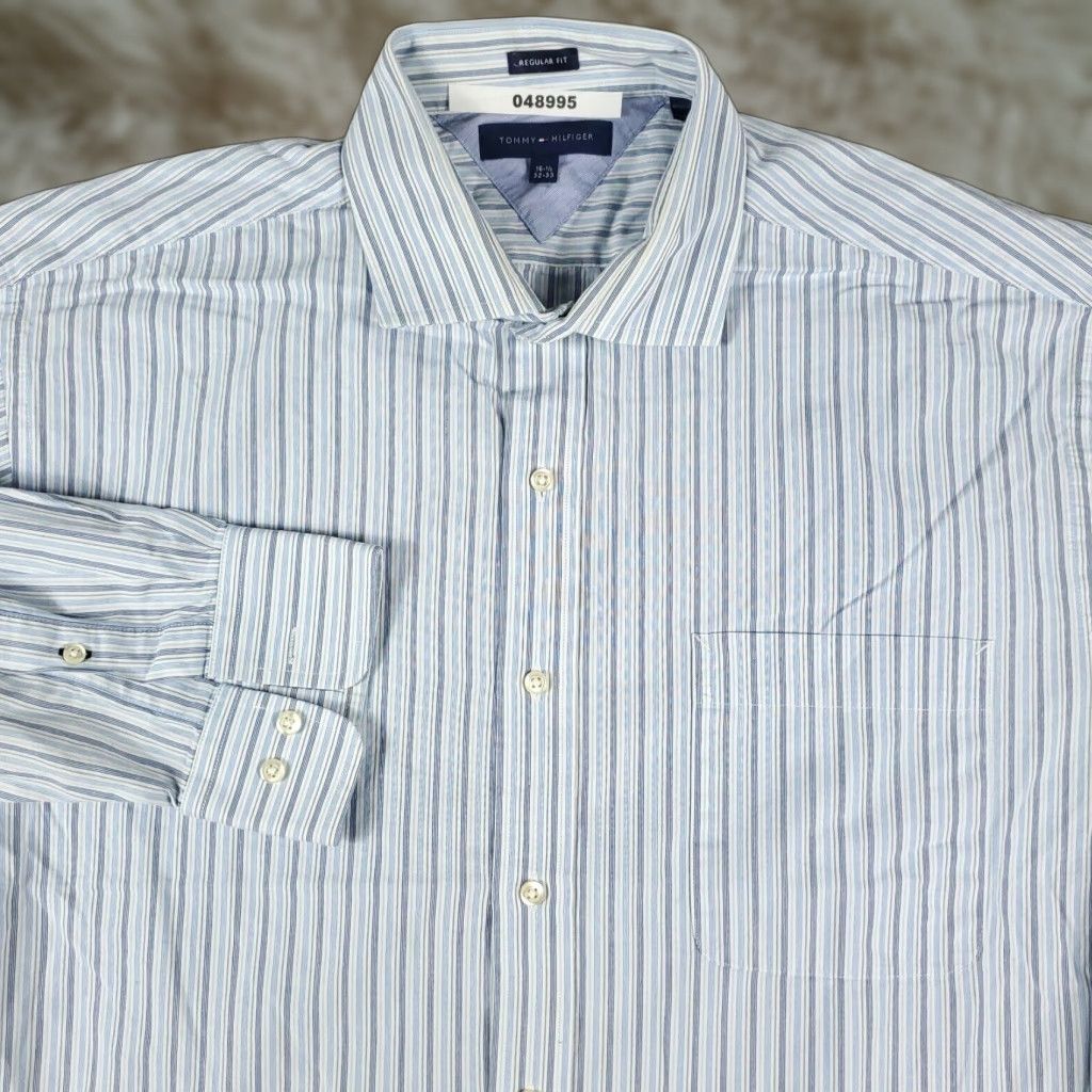 Tommy Hilfiger Tommy Hilfiger Shirt Men 16.5 Blue Striped Dress Long Sleeve Button-Down Casual Workwear Modern 90s? Size 42R - 1 Thumbnail