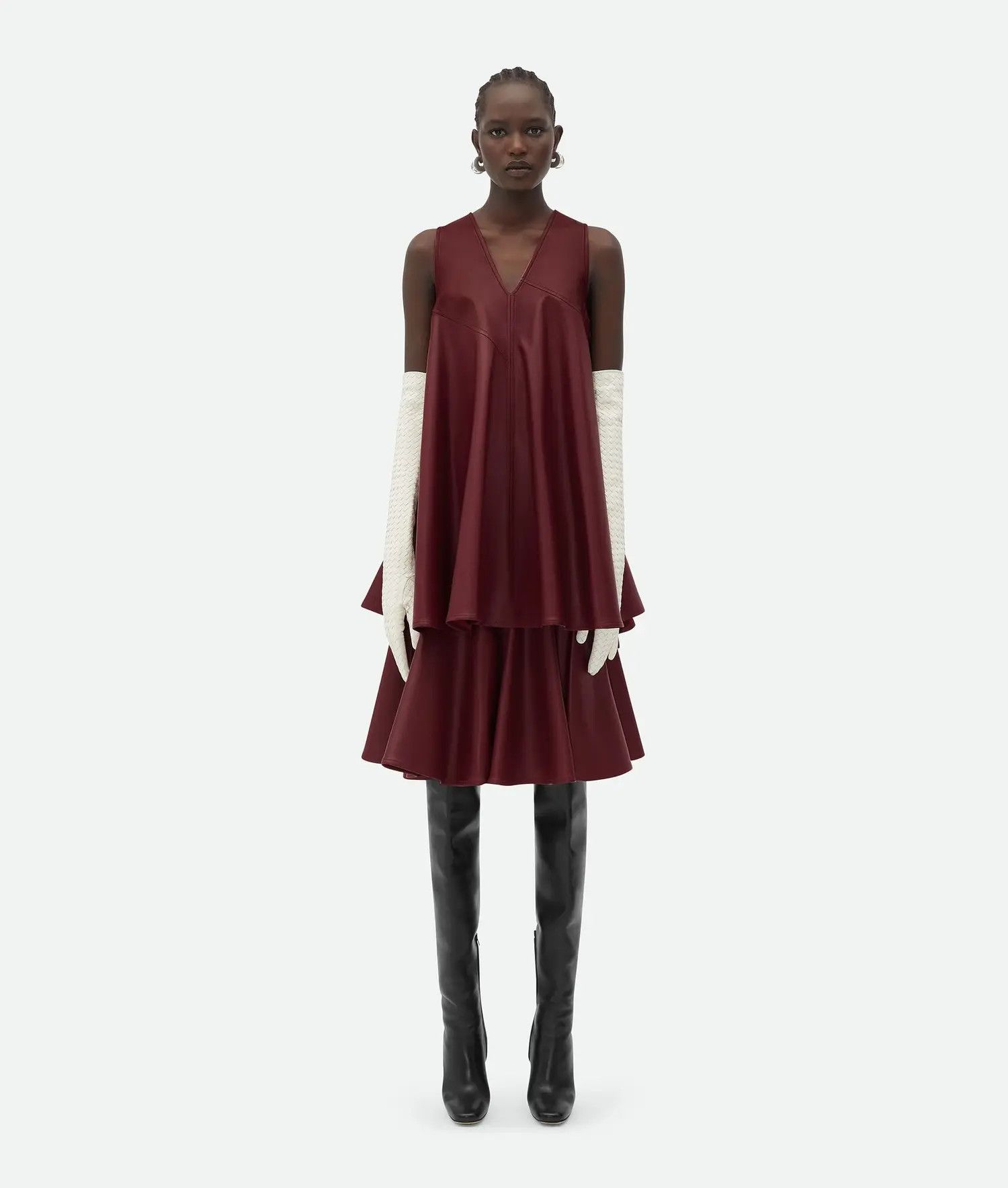 Bottega Veneta o1bcso1str0225 Leather A-Line Dress in Pomegranate Size M / US 6-8 / IT 42-44 - 1 Thumbnail