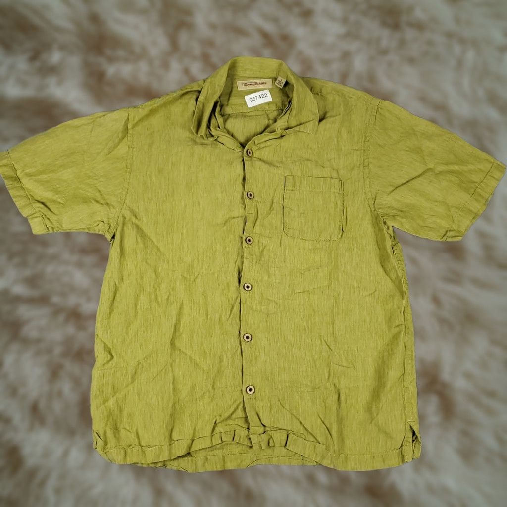Tommy Bahama Tommy Bahama Shirt Mens Large Green Linen Hawaiian Button Up Short Sleeve Size US L / EU 52-54 / 3 - 1 Thumbnail