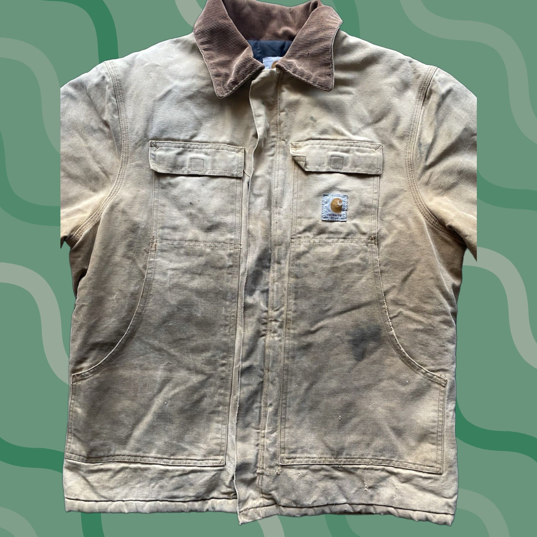 VINTAGE Carhartt CQ186 Jacket Coat Brown 44 Men Damaged Flaws USA Made Jacket Coat Mens Brown 44 Vintage Damaged