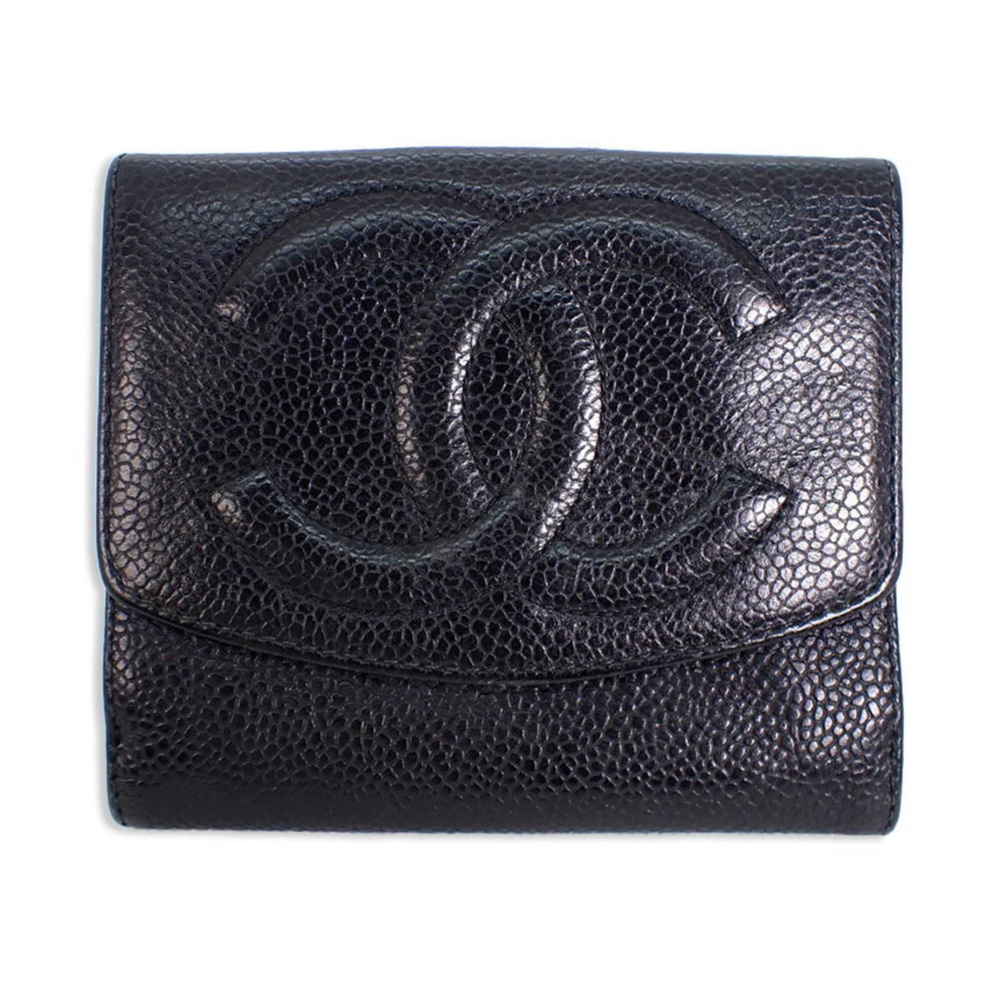 image of Chanel Caviar Skin No. 4 Black Trifold Wallet, Women's