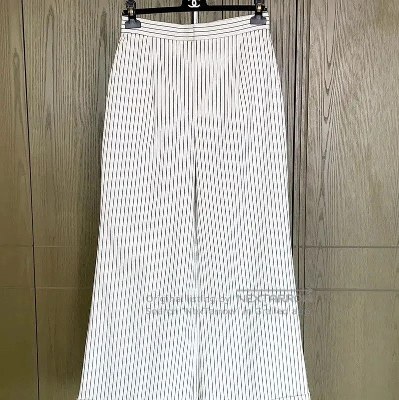 Chanel Chanel White Cotton Striped Casual Trousers . Size 23" - 3 Thumbnail