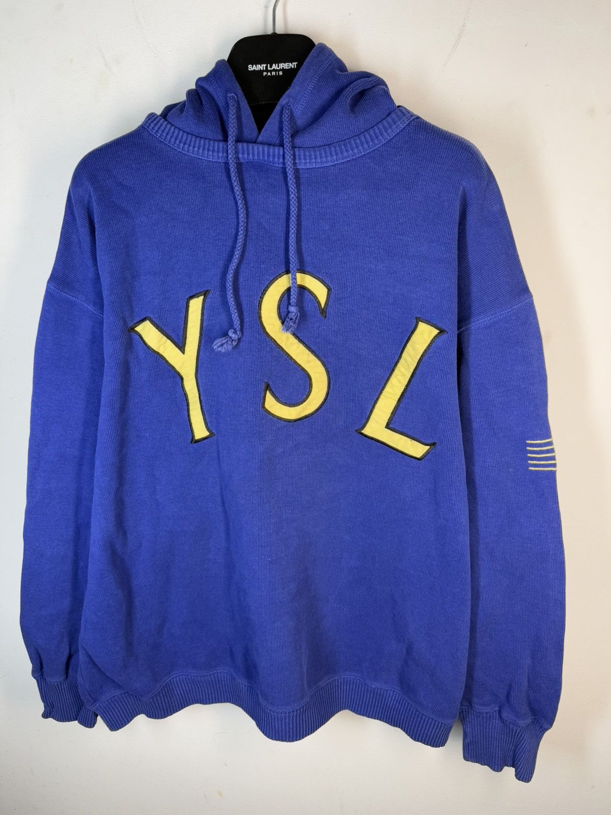 Yves Saint Laurent Big Logo YSL Hoodie Sweatshirt Rare Sweater Blue Navy 90s Size US L / EU 52-54 / 3 - 3 Thumbnail