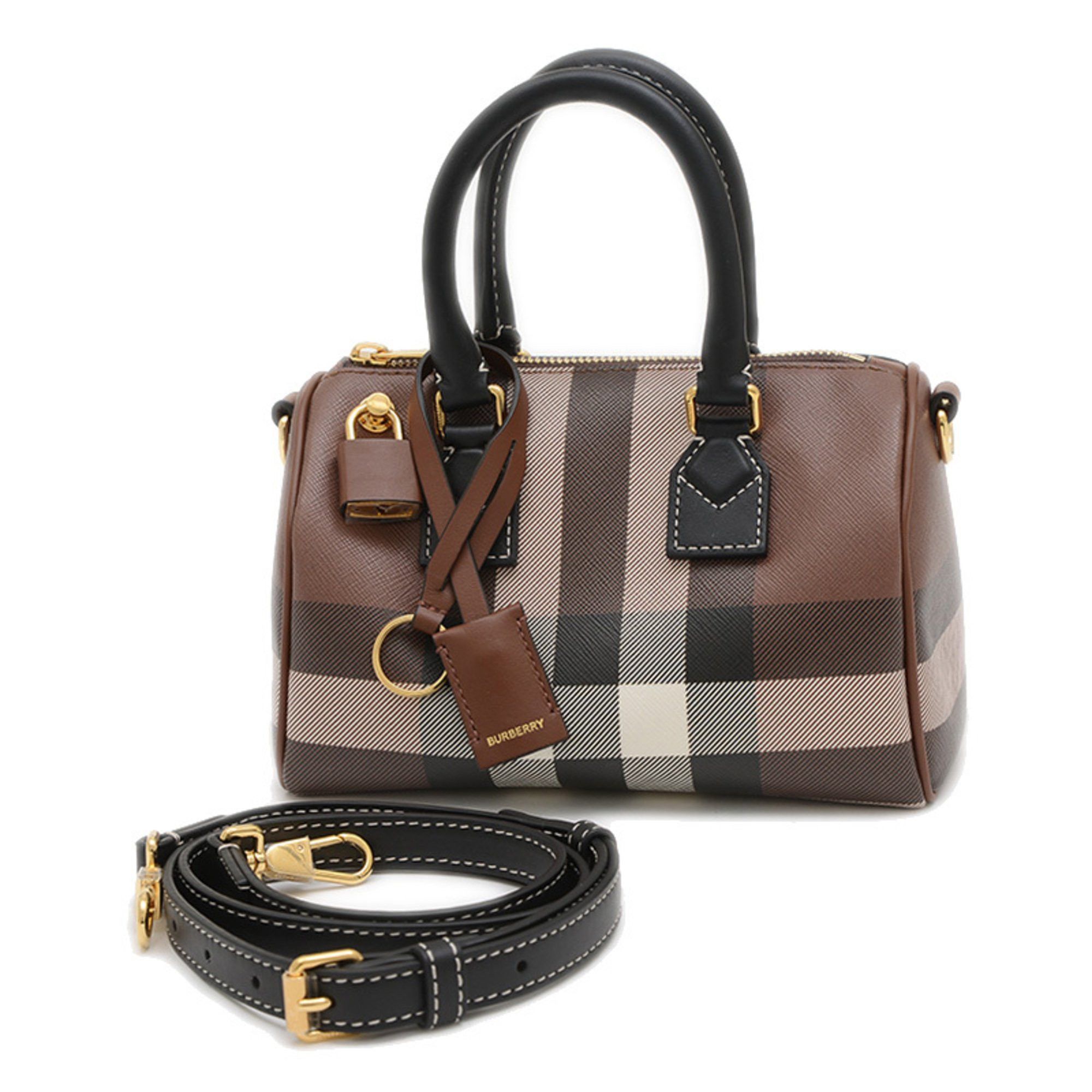 Burberry Mini Check Bowling Bag 2Way Brown 80696631, Women's