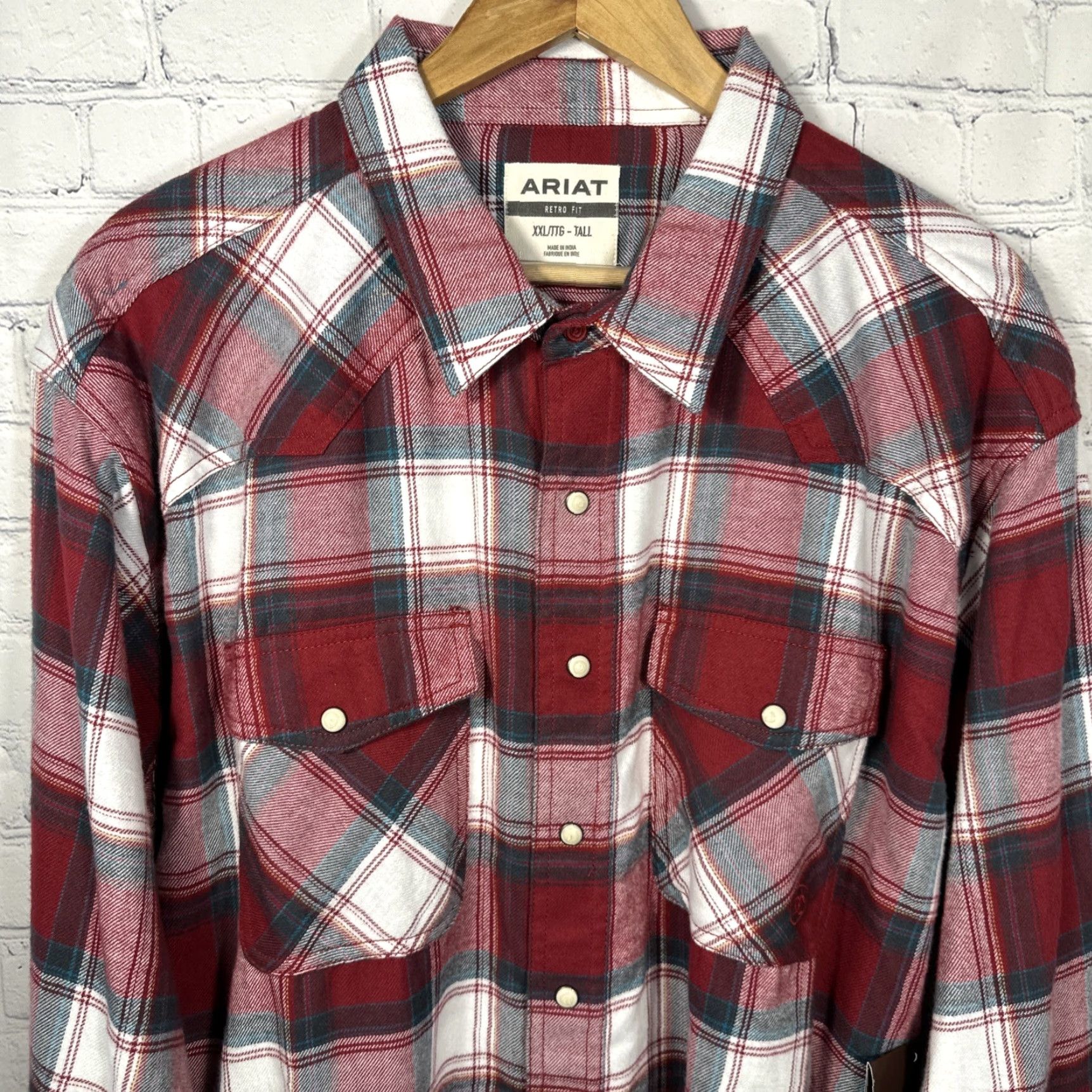 Ariat Ariat Hillsboro Western Shirt 2XLT Red Plaid Flannel Button-Up Long Sleeve Cowboys Mens Size US XXL / EU 58 / 5 - 2 Thumbnail