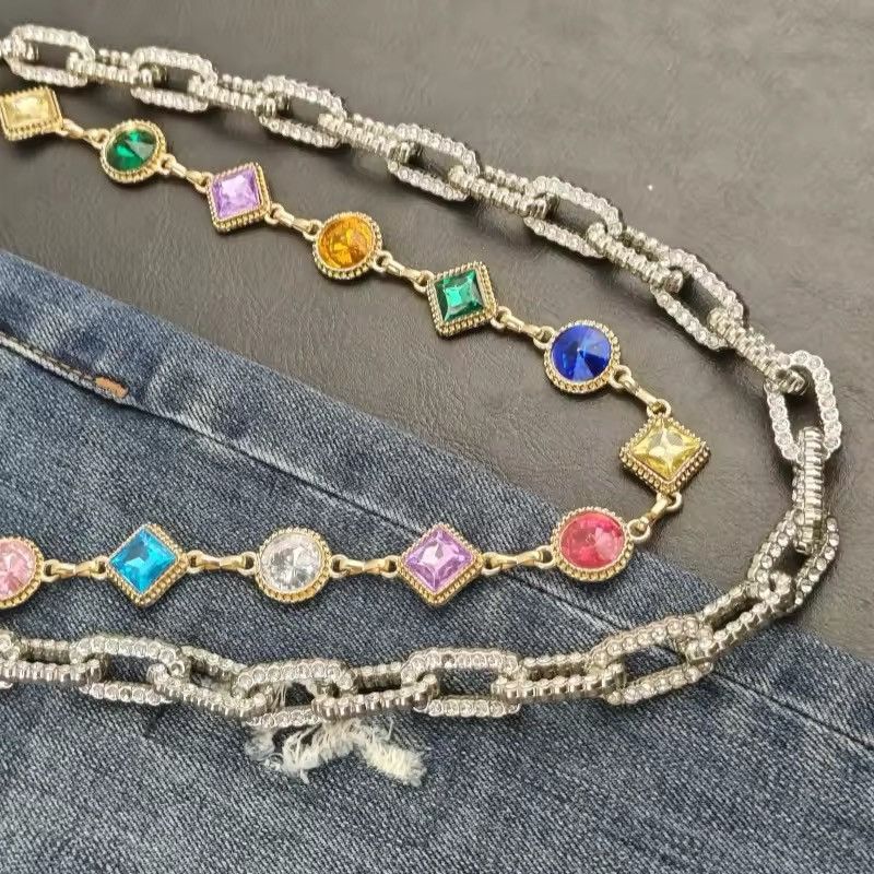 Vintage Double-layer Agate Stone and Rhinestone Chain Pants Chain Size ONE SIZE - 3 Thumbnail