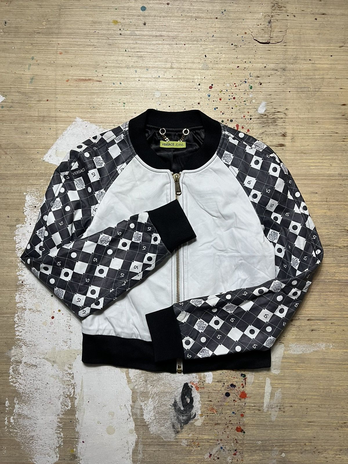 Versace × Versace Jeans Couture Versace Jeans Couture Damier Leather Bomber Jacket Size XS / US 0-2 / IT 36-38 - 7 Thumbnail