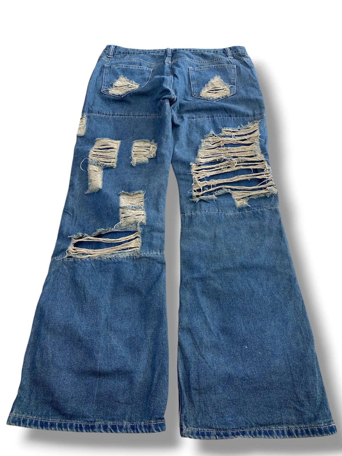 Japanese Brand Romwe Brand Heavy Ripped Vintage Wash Style Wide Leg Jeans Size US 34 / EU 50 - 3 Thumbnail