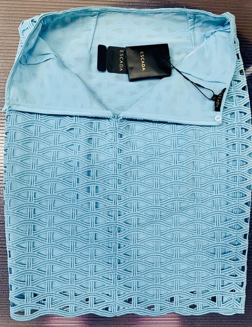 Escada ESCADA Runway Turquoise Blue Shell Knit Summer Skirt 34 New Size 24" / US 00 / IT 34 - 6 Thumbnail
