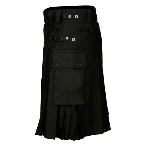 Handmade × Other Cotton Utility Kilt Black with Adjustable Leather Straps Size US 34 / EU 50 - 4 Thumbnail