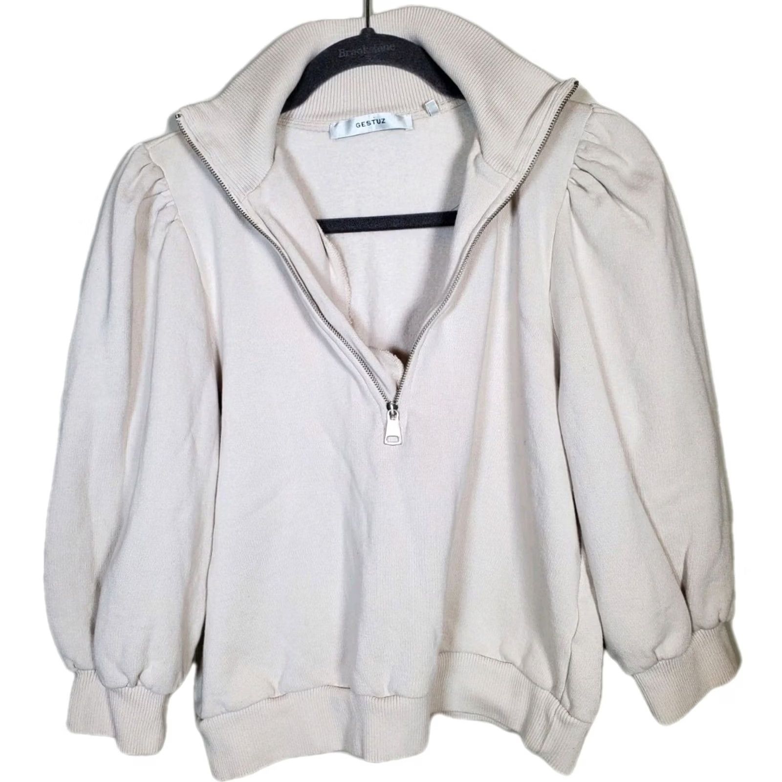 Gestuz VINTAGE Gestuz NankitaGZ SS Zipper Sweatshirt Light Taupe Cotton Women's Size S US 4 Size S / US 4 / IT 40 - 4 Thumbnail