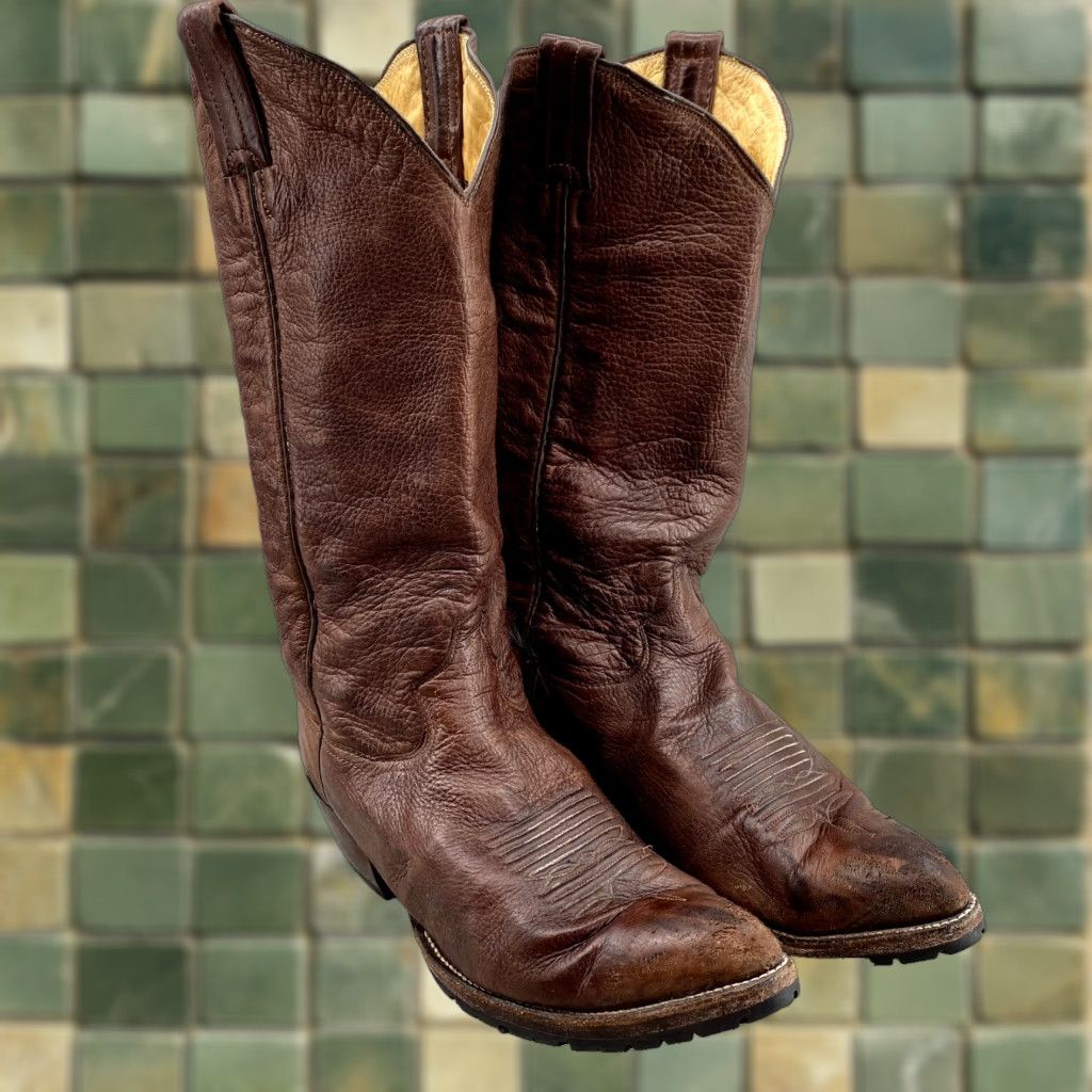 Vintage Panhandle Slim Boots Mens 8.5 D Brown Soft Leather Cowboy Western Workwear Boots Size US 8.5 / EU 41-42 - 1 Thumbnail