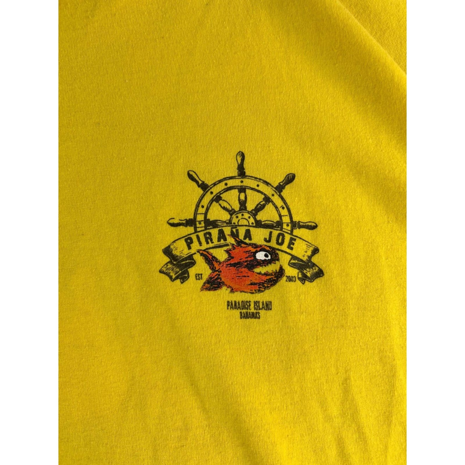 Nautica VINTAGE Pirana Joe T-Shirt Yellow 2XL Mens Hawaiian Shirt Short Sleeve Summer/Beach Parrot Cartoon 90s/Nautical Caribbean Womens Girls Size US XXL / EU 58 / 5 - 4 Thumbnail