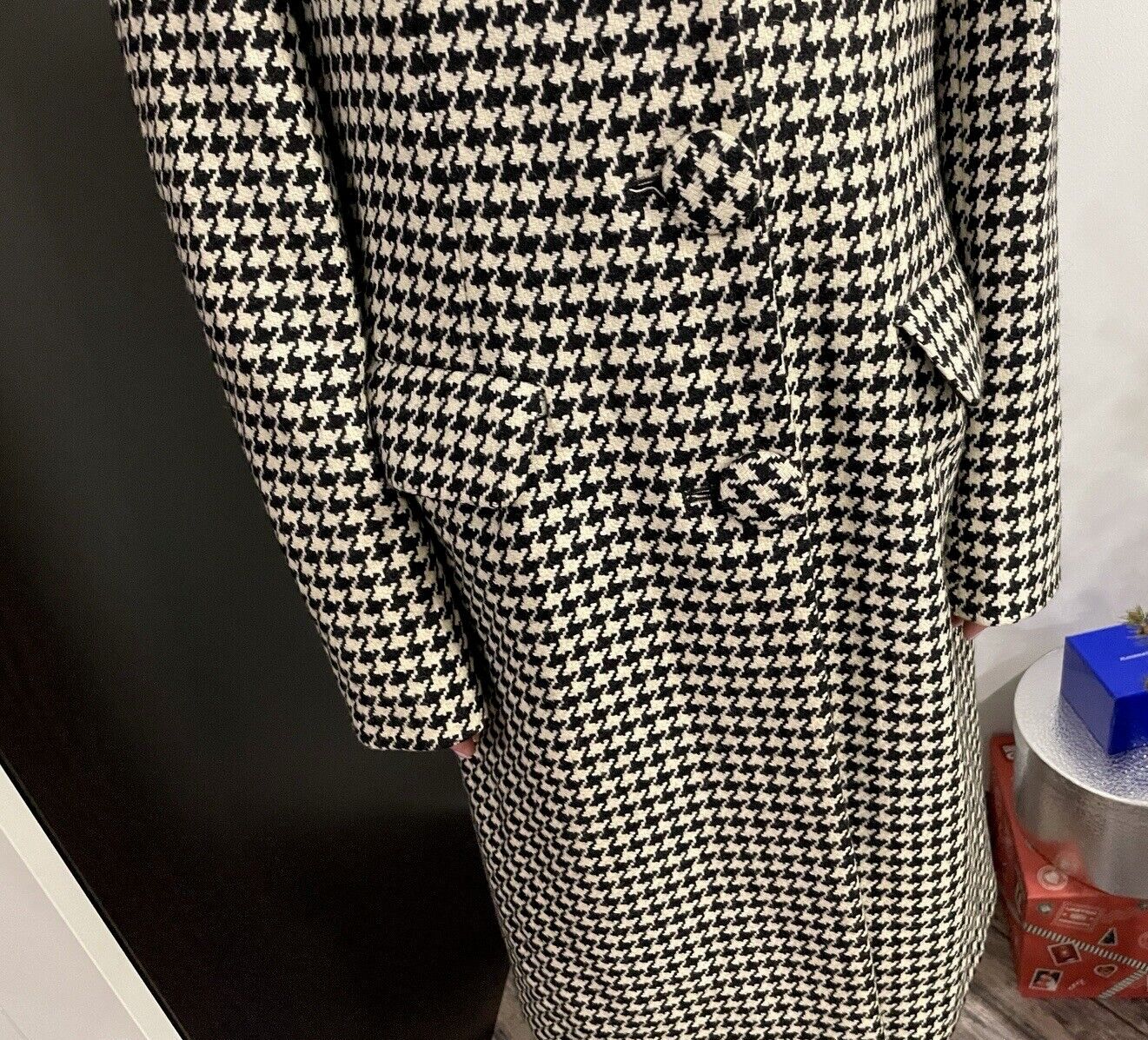 Moschino Moschino Jeans Wool Рoundstooth Print Long Wool Coat Size XL / US 12-14 / IT 48-50 - 6 Thumbnail